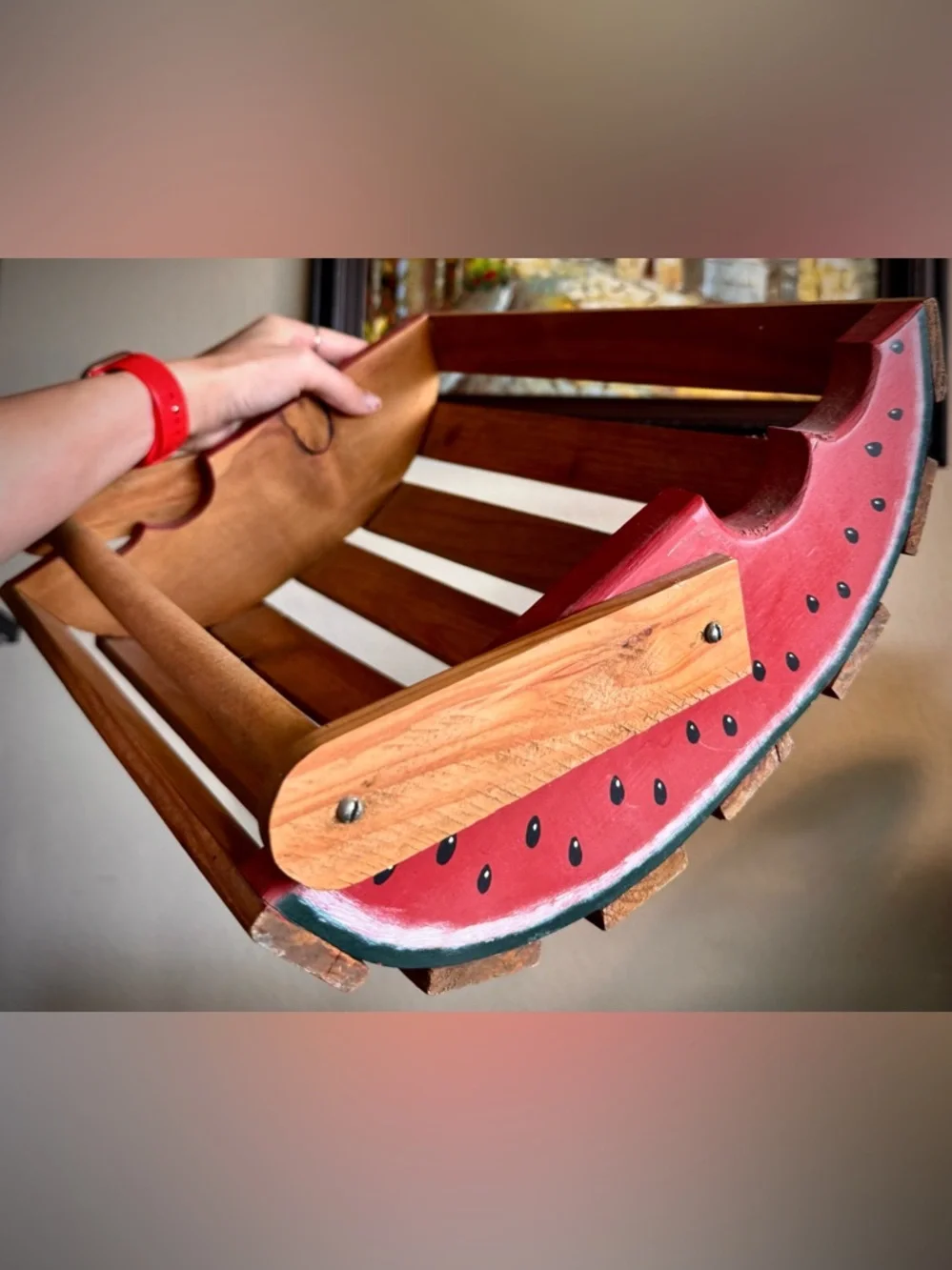Vintage Wooden Watermelon Basket Bowl Decor